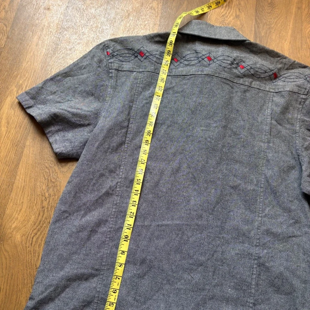 Vtg Y2K Jordan Brand Rockabilly Back Embroidered Denim Short Sleeve Chore Shirt